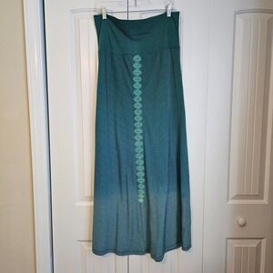 NWT PrAna Benita Maxi Skirt Sea Green Ombre Stripe Embroidered Size Large